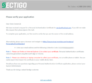 Comodo Personal Authentication Certificate (CPAC) issuance process