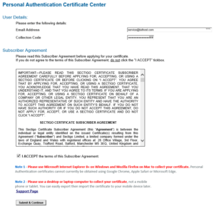 Процесс выпуска Comodo Personal Authentication сертификата (CPAC)
