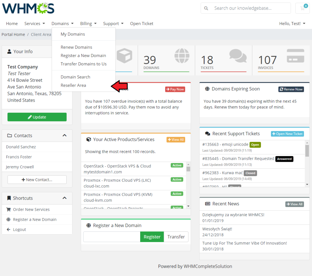 Domain Reseller Area